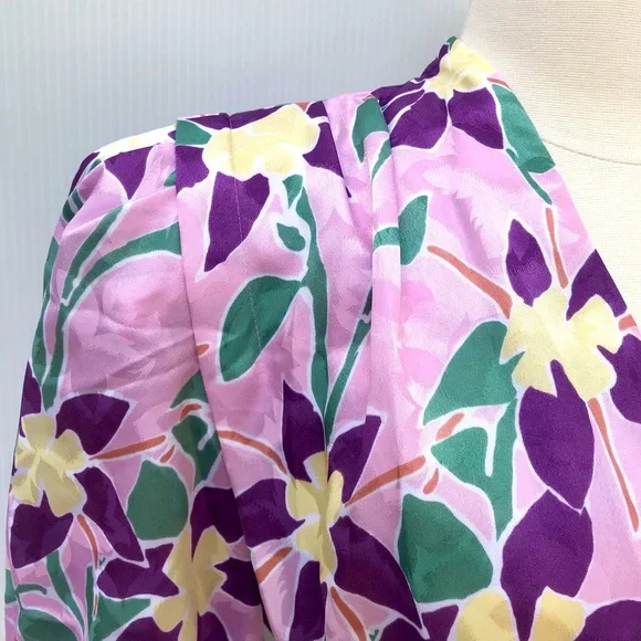 Vintage 80’s pink abstract orchid floral secretary dress - Picture 4 of 9